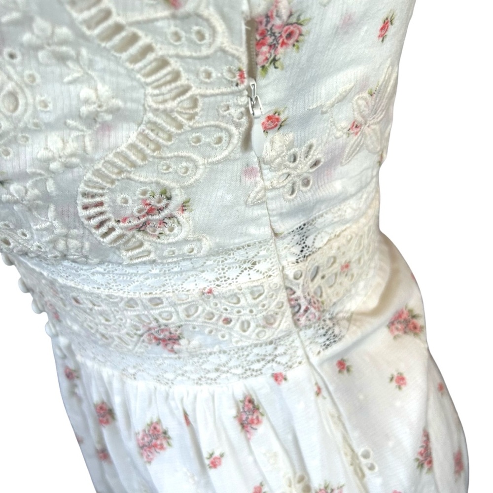 LoveShackFancy Stacy Floral Print Broderie Cotton Maxi Dress Cottagecore Size 0 - Picture 10 of 16